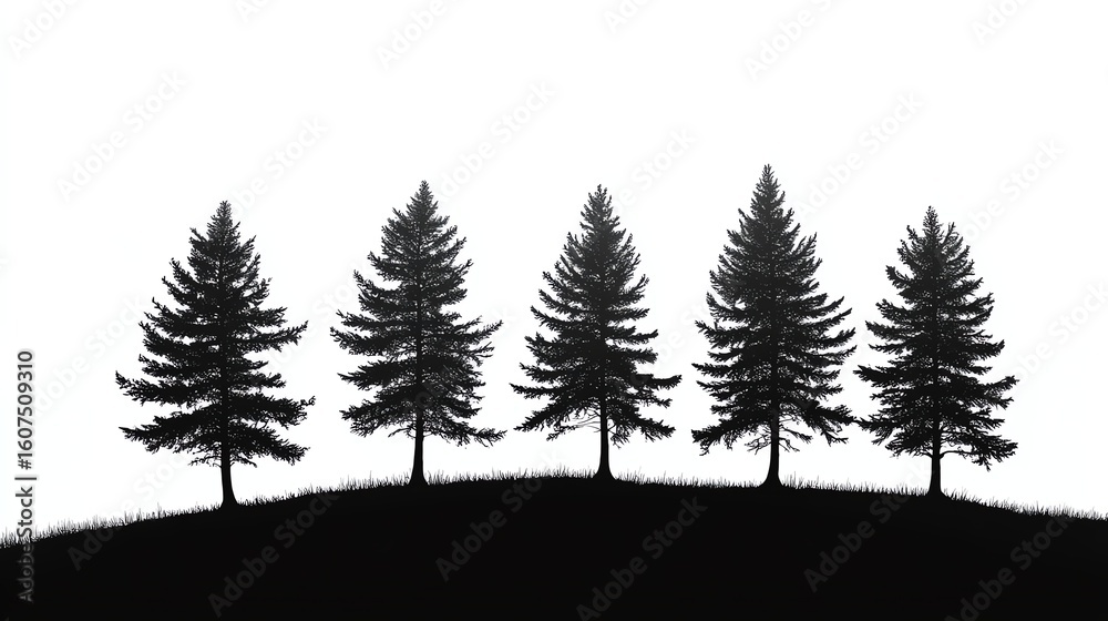 Obraz premium Silhouettes of five pine trees