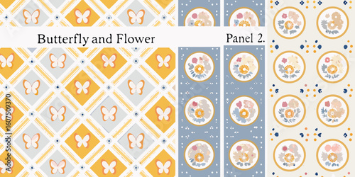 Butterfly and floral pattern design for fabric and wallpaper print