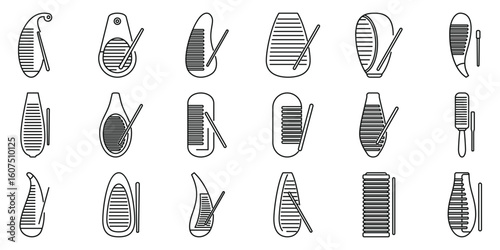 Guiro icons set. Set of diverse comb designs with sleek, modern outlines