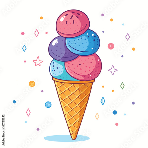 Ice cream logo clipart set. Colorful cone ice cream icon clip art in pictogram style vector illustration color pastel sweet dessert collection.	
