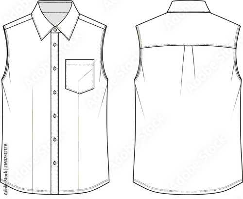 Minimalist Sleeveless Shirt with Button-Up Front and Chest Pocket for Casual Summer Wear