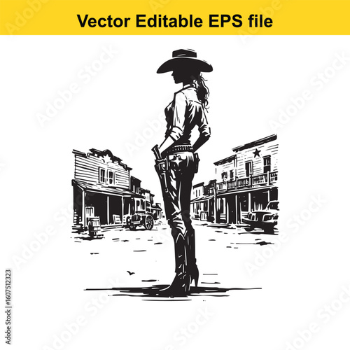 Cowgirl Sheriff Keeping Peace in a Bustling Frontier Town