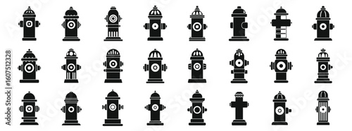 Fire hydrant icons set. Collection of various fire hydrant icons symbolizing fire safety and emergency response