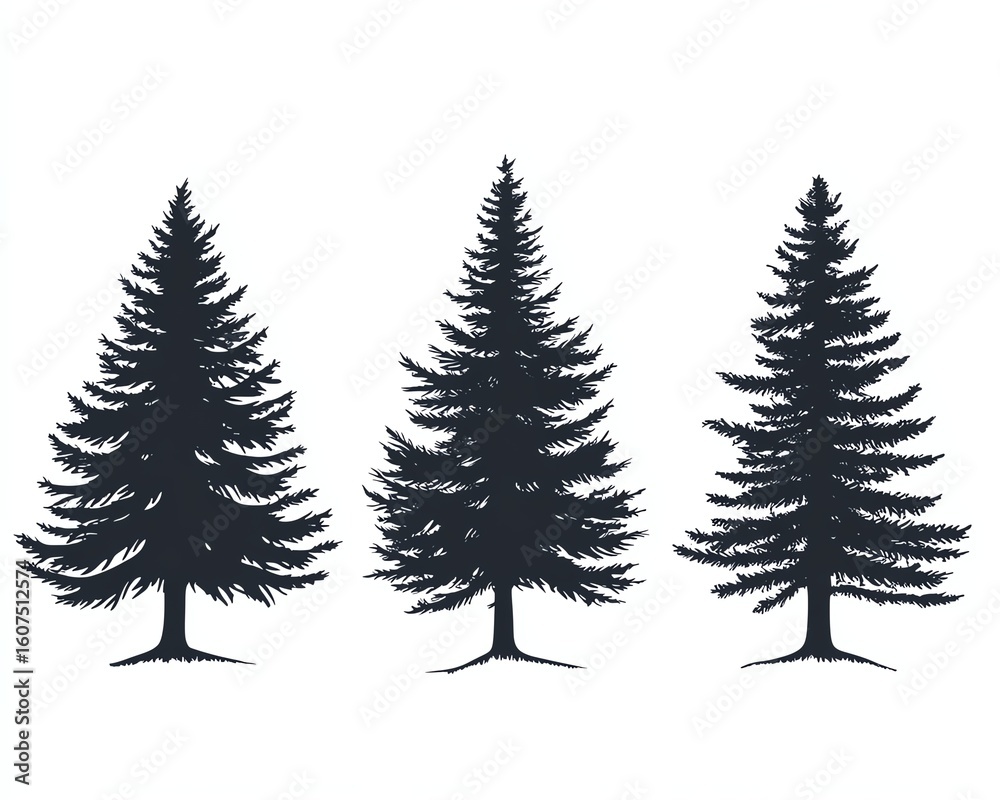 Obraz premium Three silhouette evergreen trees