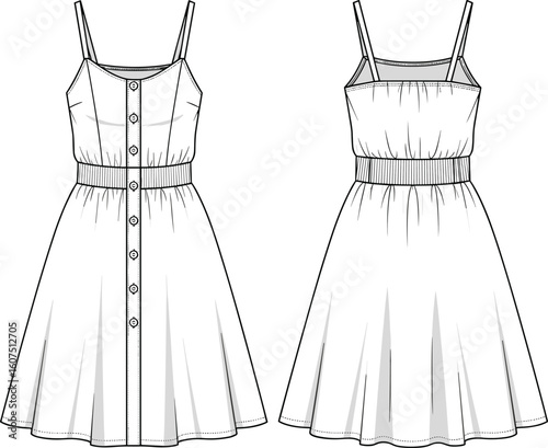 Chic Button-Front Sundress with Adjustable Straps and Flowy Skirt for Summer Casual Wear