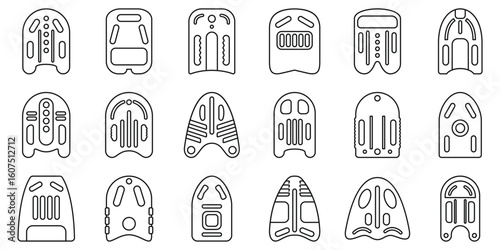 Swimming board icons set. Different types of orthopedic insoles enhancing comfort and promoting proper foot alignment