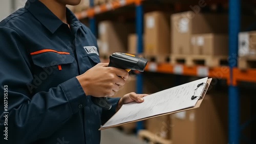 Worker scans barcodes in warehouse for inventory management efficiency