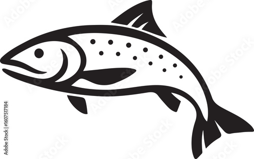 Fish with spot detail in black vector, Spotted sea animal illustration in black