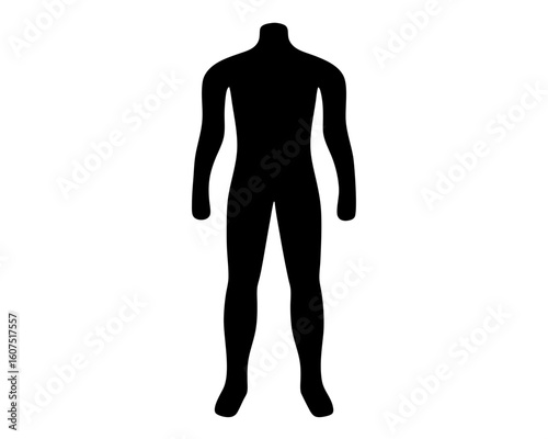 Silhouette of a headless mannequin standing on a white background illustration