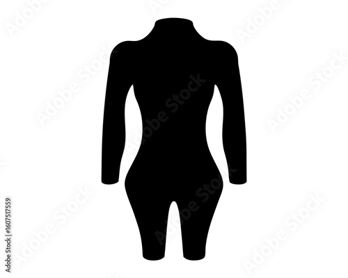 Silhouette of a black long sleeved bodysuit on a white background