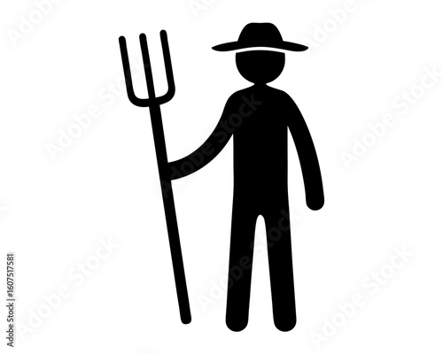 Silhouette of a farmer with a pitchfork icon design illustration