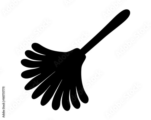 Simple black silhouette illustration of a feather duster used for cleaning
