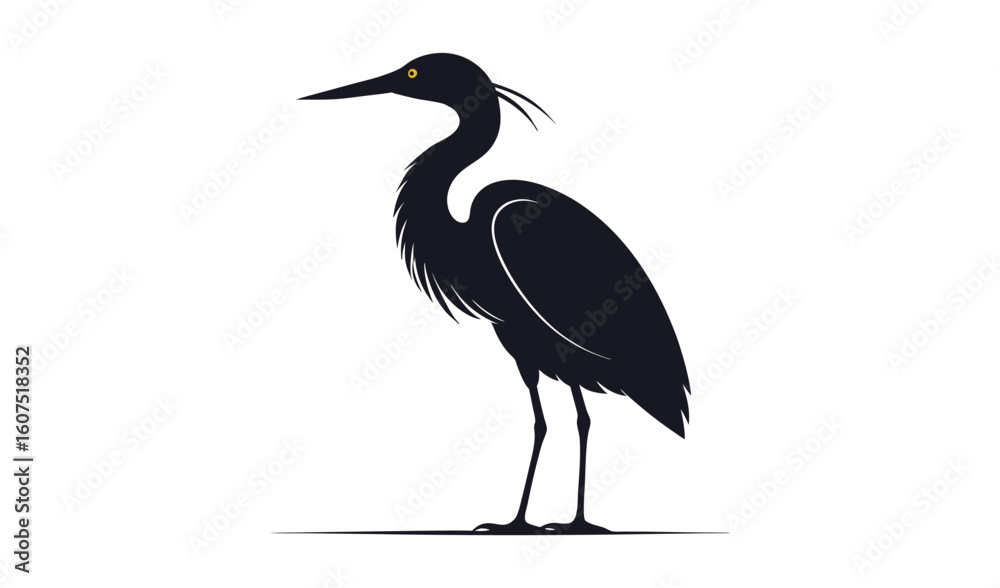 Fototapeta premium Silhouette of a graceful heron standing on a white background
