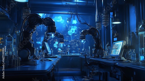 Virtual AI lab with robots exchanging structured knowledge