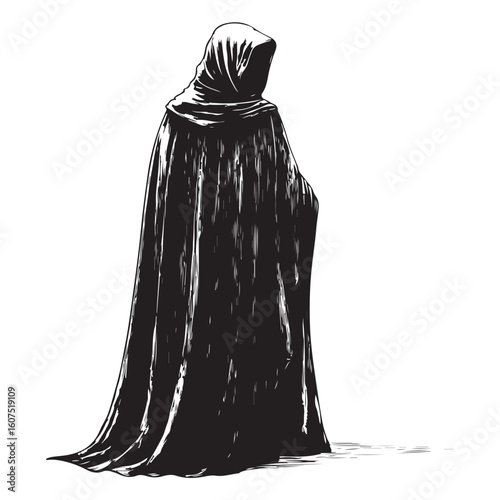 A cloaked figure stands silently in mystery and silhouette.