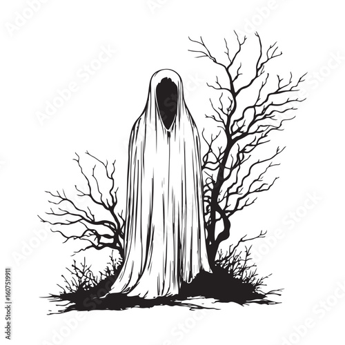 A cloaked figure stands silently in mystery and silhouette.