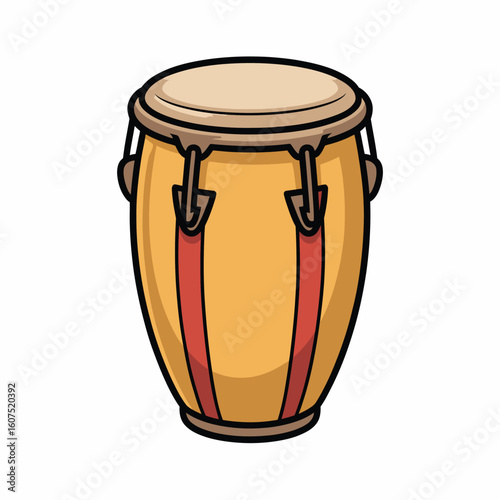 Cartoon illustration of a single conga drum with a wooden body and metal hardware
