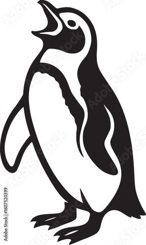 Penguin silhouette with open beak graphic, Arctic bird illustration in black vector