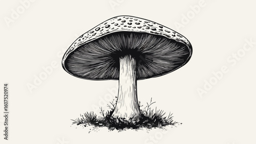 Enchanting Black and White Mushroom Illustration