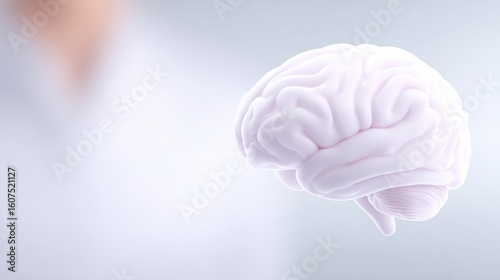 Human brain model displayed in a conceptual setting, showcasing intricate details and textures, representing cognitive functions and neurological studies in a modern environment