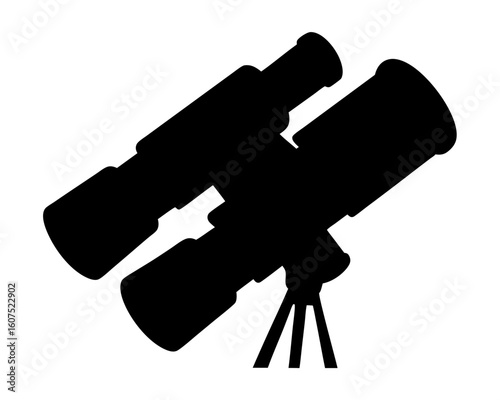 Silhouette of Binoculars on a Tripod Stands, a Tool for Stargazing