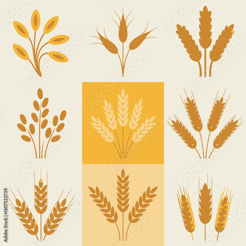 Collection of stylized wheat stalks and ears of grain