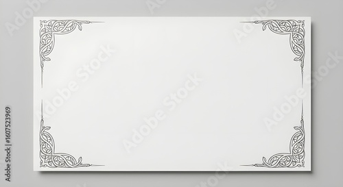 High-Resolution Blank White Certificate Paper with Decorative Border on Pale Grey Background, Elegant Award or Diploma Mockup, Professional Stationery Template for Recognition and Achievement