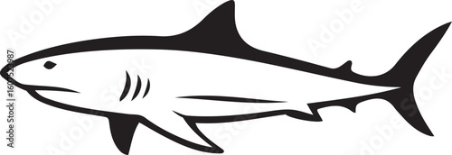 Black shark silhouette simple vector art, Sea creature graphic on white background