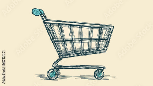 Hand-drawn Shopping Cart Vector Artwork for E-commerce Designs