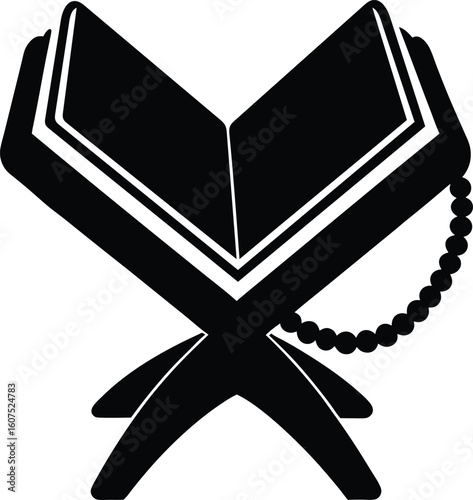 black quran on stand with prayer beads clip art preview