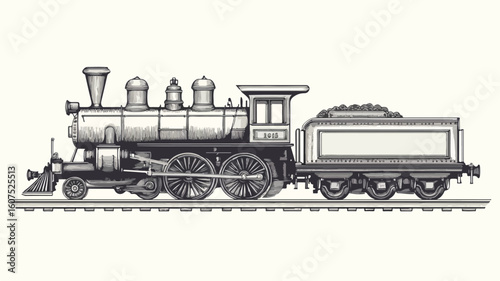 Historic Steam Locomotive and Train Vintage Illustration for Creative Projects