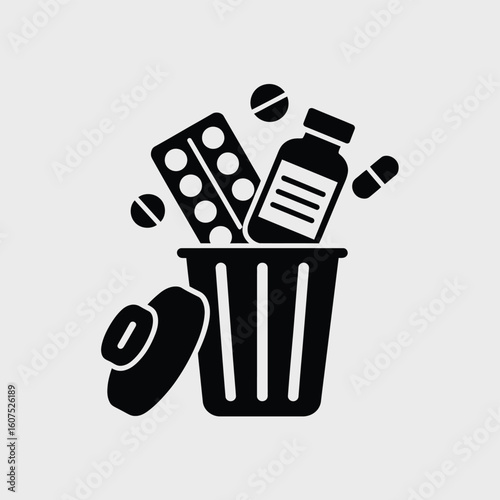 Disposing of unused medications in a trash can