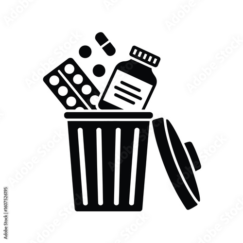 Disposing of unused medications in a trash can
