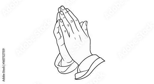 Line Art Illustration of Praying Hands Symbolizing Yom Kippur Atonement, Forgiveness, and Spiritual Meditation