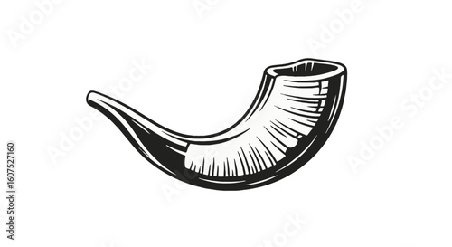 Shofar horn trumpet vector illustration. Jewish holiday symbol for Rosh Hashanah, Yom Kippur, and High Holy Days. Religious sound instrument.