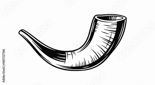 Traditional Jewish Shofar horn for Yom Kippur and Rosh Hashanah, spiritual ritual symbol, isolated engraving illustration