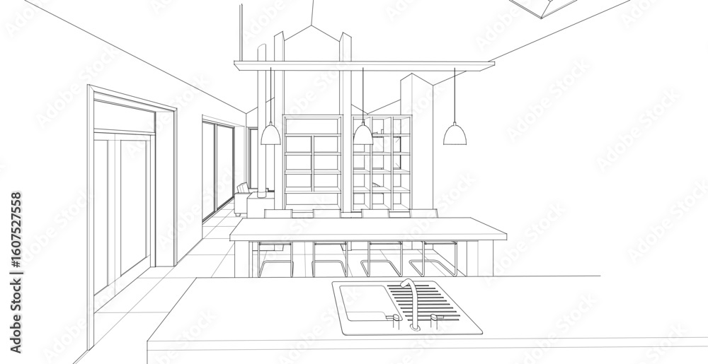 Obraz premium interior kitchen living room 3d illustration 