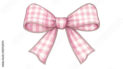 Chic Pink Gingham Bow Decoration Vector Illustration