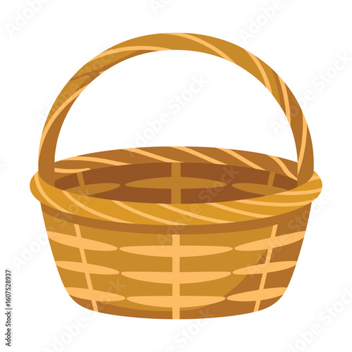 Empty woven wicker basket with handle