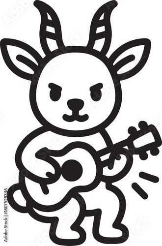 Funny Antelope Playing Ukulele Vector – Cute Animal Music Cartoon vector.