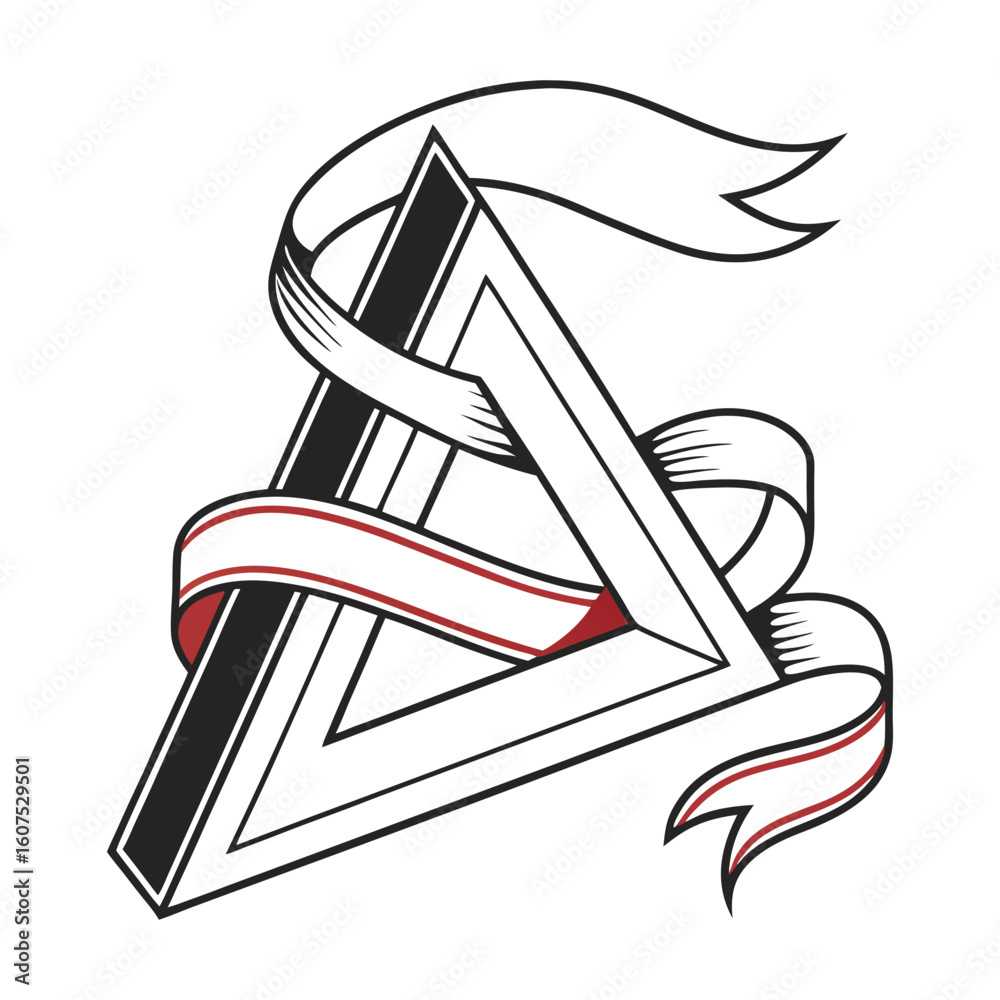 Fototapeta premium Black and red ribbon around geometric triangle abstract