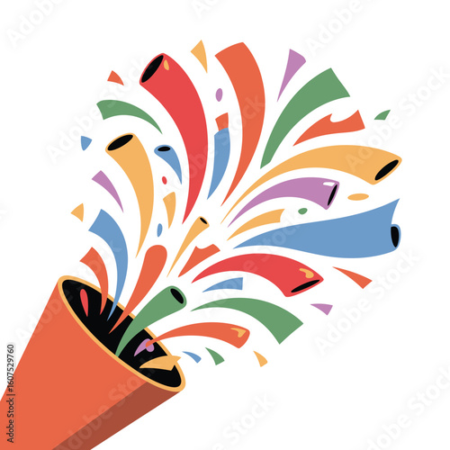 Colorful confetti exploding from a party popper