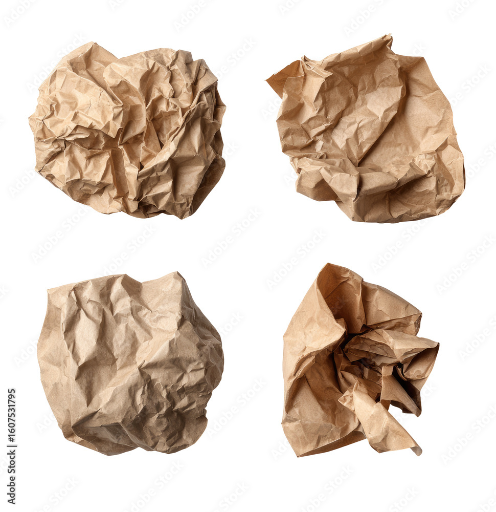 Naklejka premium Four crumpled pieces of kraft paper