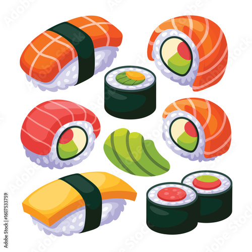 Delicious assortment of japanese sushi and maki rolls
