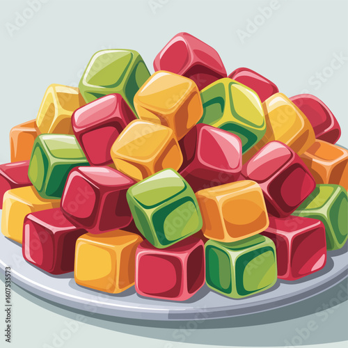 Colorful cubes of turkish delight on a plate
