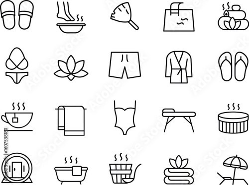 Spa vector icon set adjustable line weight black silhouette print design