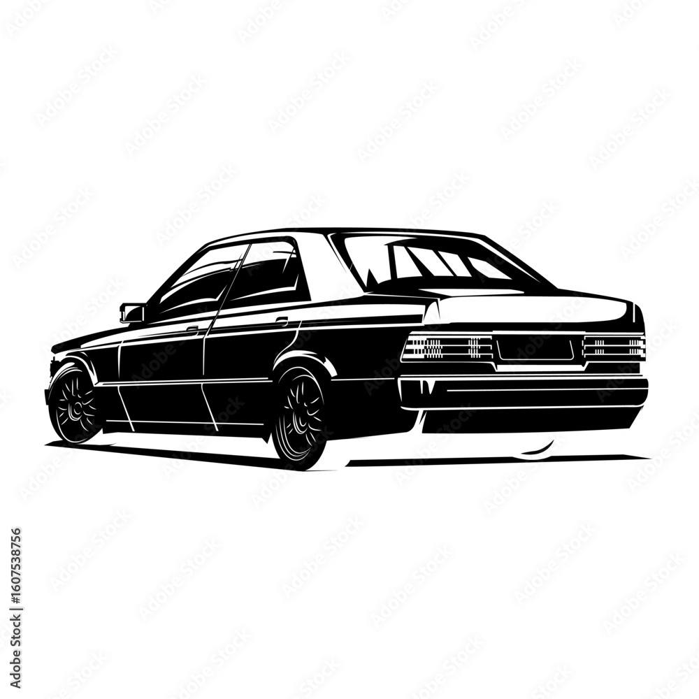 Naklejka premium Black and white silhouette of a car. Sticker. Mockup for a T-shirt print. Dark logo