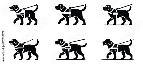 Seamless Pattern of Guide Dogs Black and White Vector Illustration for Accessibility Awareness