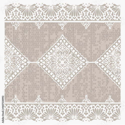 intricate lace panel with filigree cutwork and highlight finish, svg vector for papercraft and print