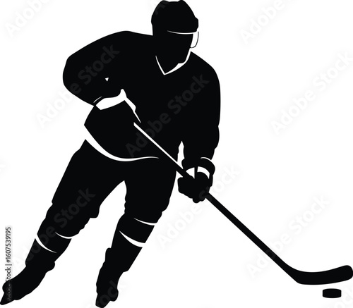 Dynamic Ice Hockey Player Silhouette: Action-Packed Winter Sport, Professional Athlete in Motion, Energetic Black Vector Illustration for Sports and Recreation Design

.